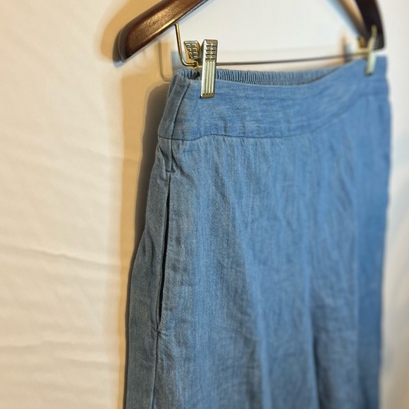 Madewell Chambray Huston Soft Denim Linen Pull on Crop High Rise Wide Leg Pants - Picture 4 of 9